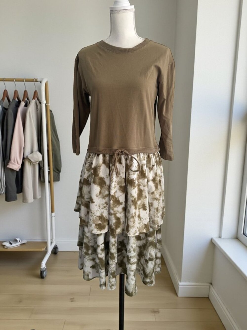 APPARALEL Olive Green Sweatshirt Drawstring Midi Dress Size Small